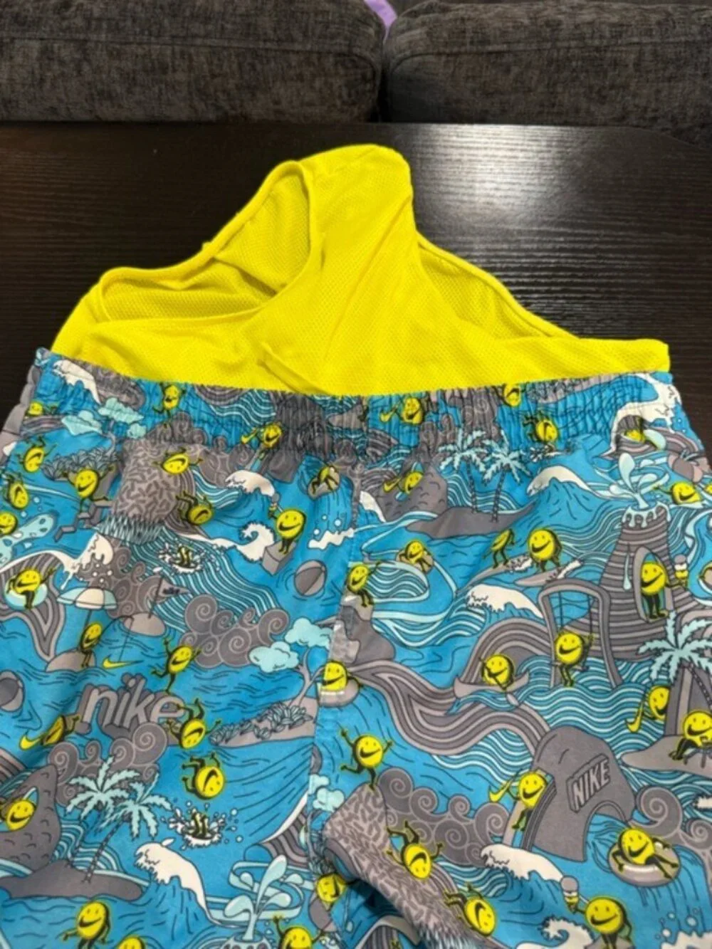 Nike Boys Pool Party 7” Volley Swim Shorts XL 158-170 Blue Smiley Face Lined